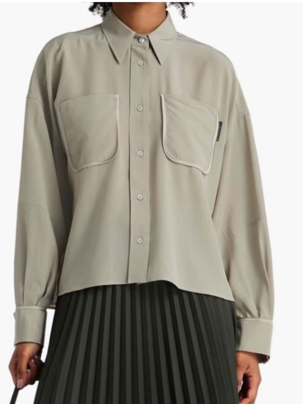 Brunello Cucinelli Silk Gray Button-Down Shirt with Patch Pockets size M